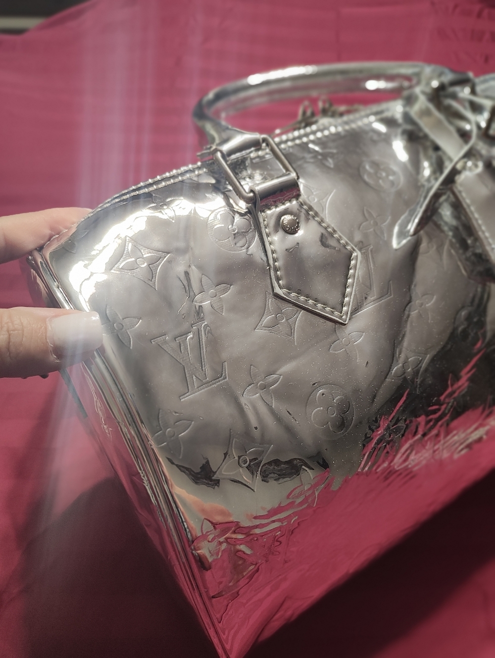 NEW Designer Monogram Speedy Metallic Mirror Silver Handbag LV MUST HAVE! - Picture 9 of 9